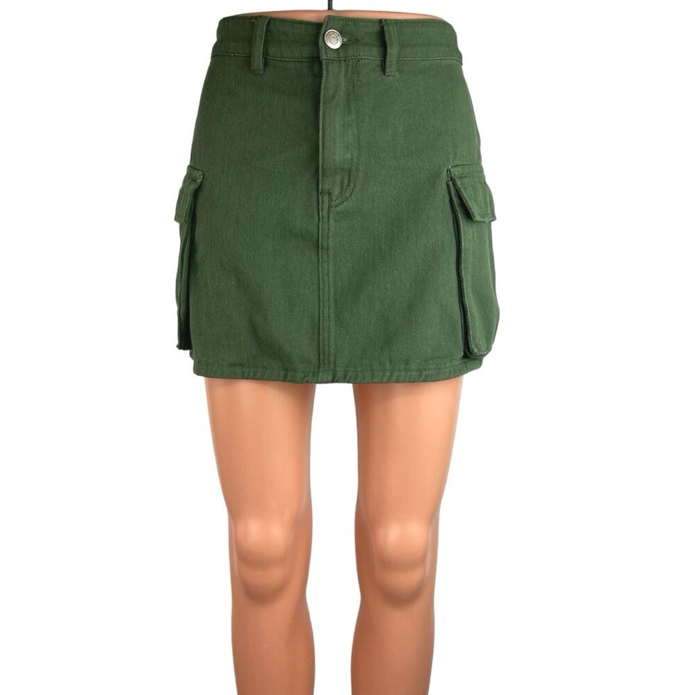 Princess Polly NWT Green Cotton High Waisted A Line Cargo Mini Skirt Size 4